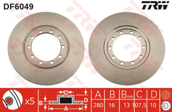 ARKA FREN AYNASI TRANSIT V348 2.2-2.4 TDCI 06 11 280x16x5DL A. CEKER