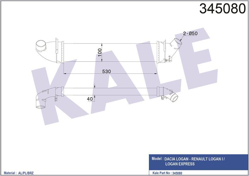 TURBO RADYATÖRÜ INTERCOOLER DACIA LOGAN 04 SANDERO 08 1.5 DCİ 654X113X108 MEK. AL/PL/BRZ