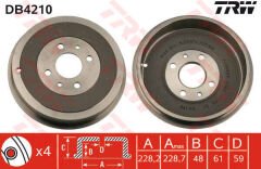 ARKA FREN KAMPANASI FIAT ALBEA 00 DOBLO 01 FIORINO 09 LINEA 09 MAREA 00 TEMPRA 92 96 TIPO 90 95 UNO 98 06 PEUGEOT BIPPER 08 CITROEN NEMO 08 228.2 mm 4 Delik