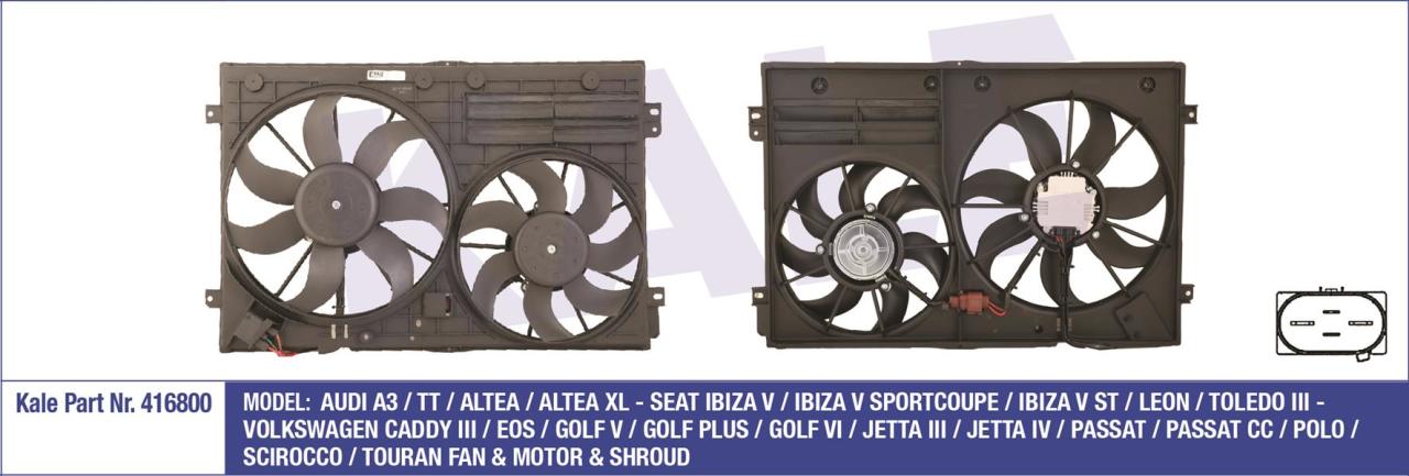 FAN MOTORU DAVLUMBAZLI KOMPLE CADDY 3-GOLF 5-6-JETTA 3-4-PASSAT-SCIROCCO-TOURAN 300-200W-360-295mm