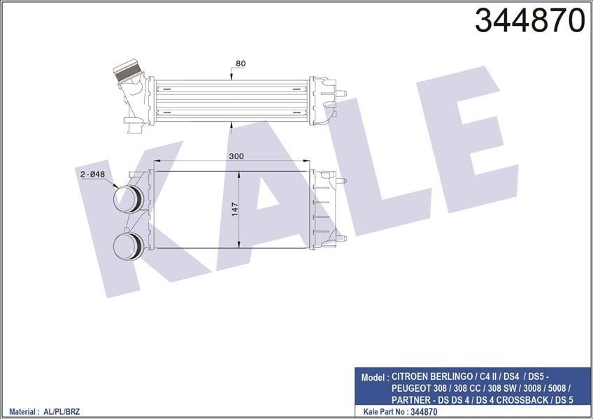 TURBO RADYATÖRÜ INTERCOOLER P308-P3008-P5008-PARTNER TEPEE-C4-DS4-BERLINGO 3 300X150 AL/PL/BRZ