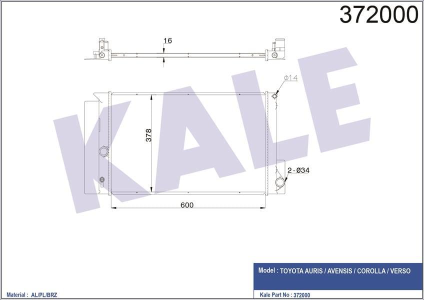 RADYATÖR AURIS-AVENSIS-COROLLA-VERSO MEKANİK AL/PL/BRZ 600x378x16