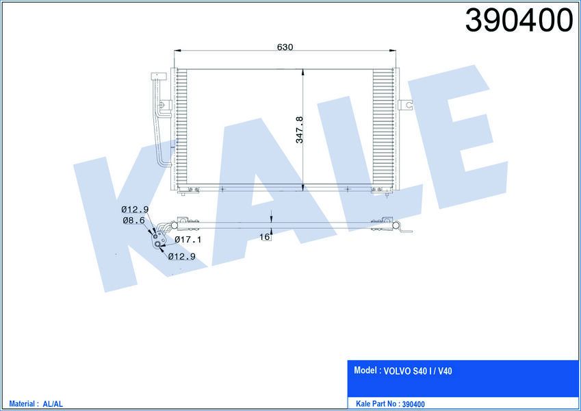 KLİMA RADYATÖRÜ KONDENSER VOLVO S40 1-V40 AL-AL 628X348X16