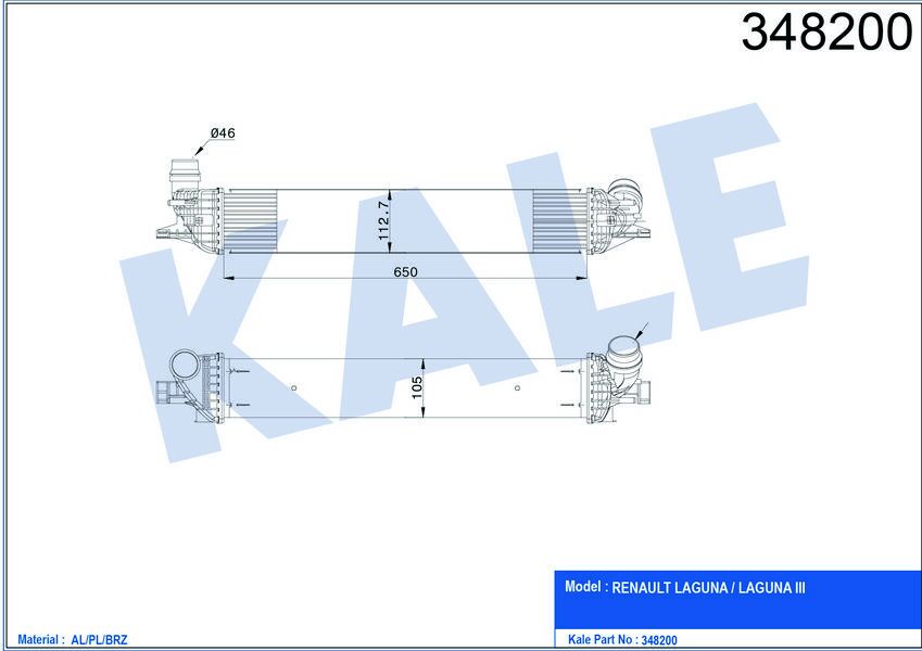 TURBO RADYATÖRÜ INTERCOOLER LAGUNA 3 2.0 DCI AL-PL-BRZ 652x112x108