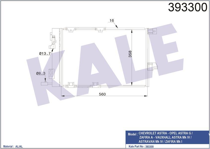 KLİMA KONDENSERİ ASTRA G-ZAFIRA 1.2 16V-1.4 16V-1.6 16V-1.8 16V-2.0 16V AL/AL 580x378x16