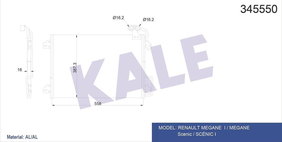 KLİMA KONDENSERİ SCENIC 1 99-03 1.4 16V-2.0 16V-1.9DCI F9Q.7.34 538x381x16 AL/AL