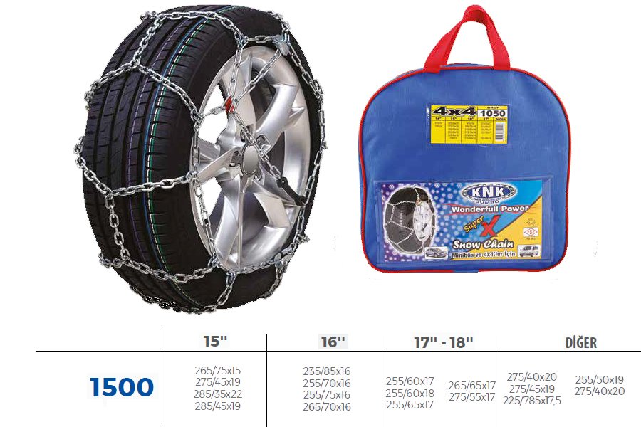 PATİNAJ ZİNCİRİ 4x4 JEEP - MİNİBÜS VE HAFİF TİC.ARAÇ ZİNCİR EBATLARI İÇİN RESİME BAKINIZ