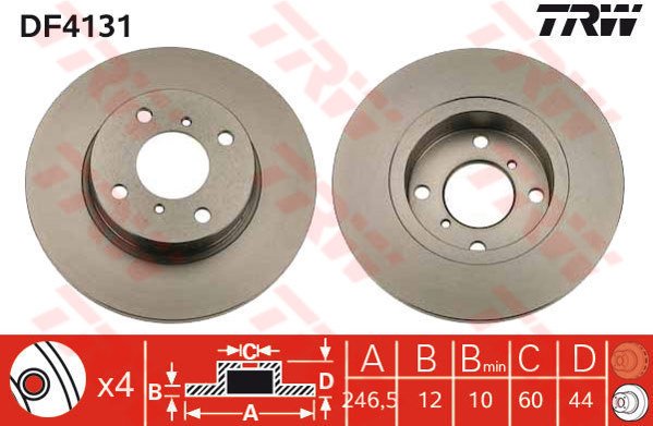 ÖN FREN AYNASI AGİLA 1.0 1.2 16V 1.3 CDTİ TWINPORT 00 SUZUKI WAGON R 1.3 4WD 00 247x12x4DL