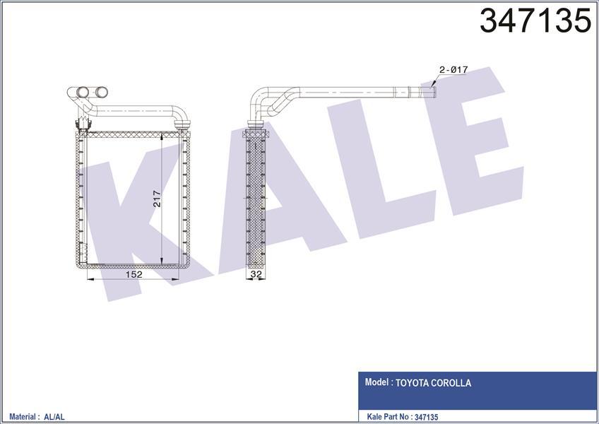 KALORİFER RADYATÖRÜ TOYOTA COROLLA 1.4L 4ZZ-FE ZZE120 VVTi 02-06 1.6L 3ZZ-FE ZZE121 VVTi 02-06 / VER SO 2.0L 1CD-FTV CDE120 02-04 - ALEMİNYUM