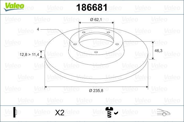 ÖN FREN AYNASI FAVORIT 1.3-FELICIA 1.1-1.3-1.6-1.9-FORMAN CADDY 2 1.6-1.9D 96-00 236x13x4DL