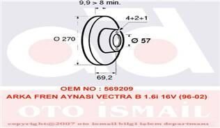 ARKA FREN AYNASI VECTRA B 96-02 270 x 10 x 4DL DOLU 90495268