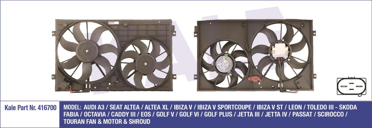 FAN MOTORU DAVLUMBAZLI KOMPLE CADDY 04 GOLF 5 1.4 FSI-TSI-1.6 FSI 03-08 150W-295mm