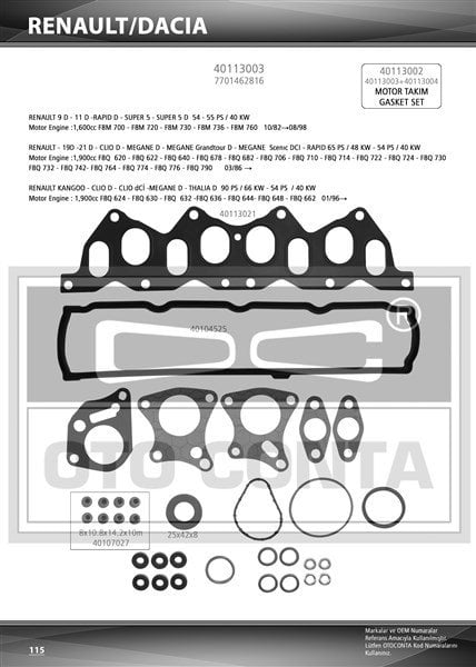 ÜST TAKIM CONTASI KANGOO-R19-MEGANE-SCENIC 1.9 DZL. KEÇELİ SUBAP LASTİKLİ SİLİNDİR KAPAK CONTASI SİZ