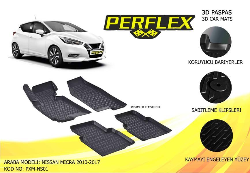 PERFLEX 3D X-MAT HAVUZLU PASPAS ÇEŞİTLERİ SİYAH NISSAN MICRA 2010-2017 3D X-MAT 5 PCS