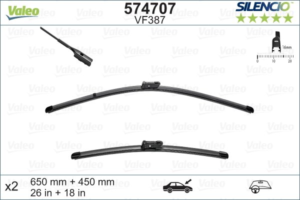 Valeo Silencio X-TRM Flat Blade VM387 X2 650 450 mm VW GOLF VII; AUDI A3