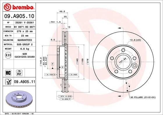 ON FREN AYNASI DISK FOCUS 3 11 FOCUS 2 04 11 C MAX 03 07 VOLVO C30 06 12 C70 06 13 S40 2 04 12 V50 05 12 278x25x5DLxHVLI
