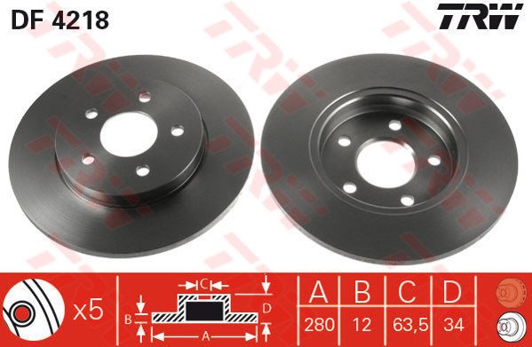 ARKA FREN AYNASI MONDEO 3 1.8-2.0-2.2 11.00/08.07 JAGUAR XTYPE 06.01 280x12x5DL