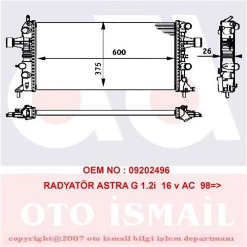 RADYATÖR ASTRA G 1.2 16V AC MEKANİK 600x377x23