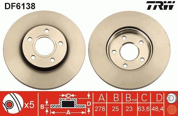 ON FREN AYNASI DISK FOCUS 3 11 FOCUS 2 04 11 C MAX 03 07 VOLVO C30 06 12 C70 2 06 13 S40 2 04 12 V50 05 12 278x25x5DLxHVLI