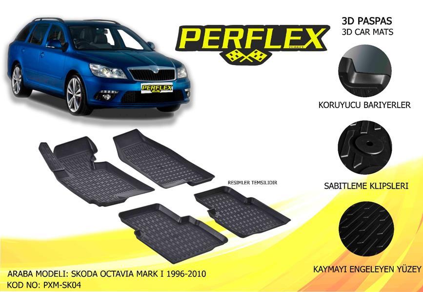 PERFLEX 3D X-MAT HAVUZLU PASPAS ÇEŞİTLERİ SİYAH SKODA OCTAVIA 1 1996-2010 3D X-MAT 5 PCS