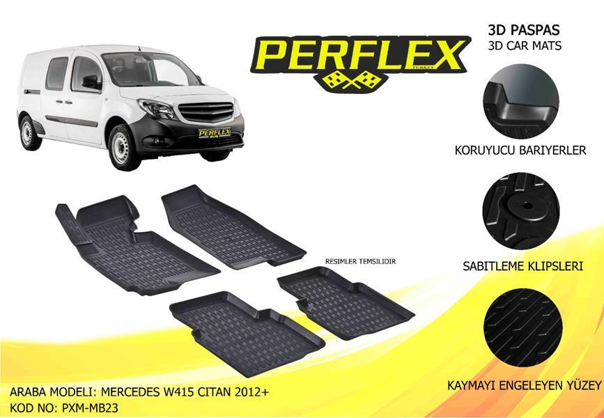 PERFLEX 3D X-MAT HAVUZLU PASPAS ÇEŞİTLERİ SİYAH MERCEDES W415 CITAN 2012 3D X-MAT 5 PCS