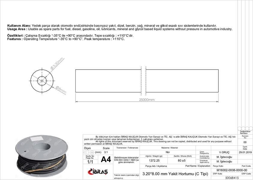 3.2mm x 8.0mm YAKIT HORTUMU Üniversal C / TİPİ