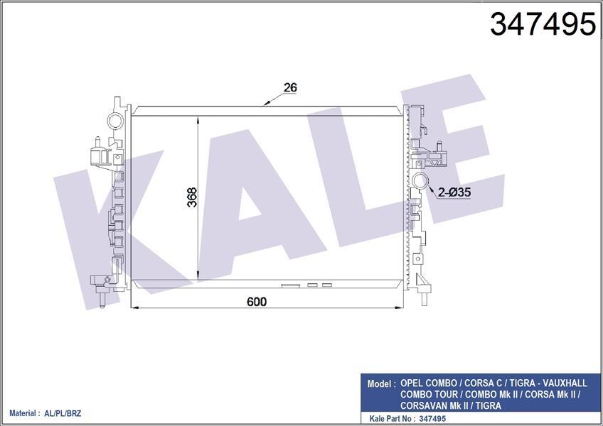 SU RADYATÖRÜ OPEL CORSA C-COMBO-TIGRA 1.3 1.7 CDTI 03 MT AC BRAZING 600x348x26 13100381-24466780-93177424-93177593