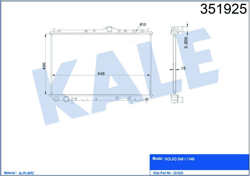 RADYATÖR AL/PL/BRZ VOLVO S40 1.6 1.8 1.8İ 2.0 1995-2004 V40 1.6 1.8 1.8İ 2.0 1995-2004