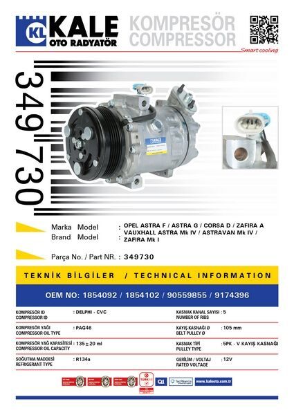 KLİMA KOMPRESÖRÜ ASTRA G 1.4 16V-1.6 16V-1.8 16V-2.0 16V 98-05 109mm