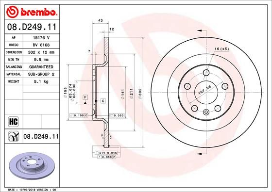 ARKA FREN AYNASI VOLVO S60 3-19 V60 18 V90 16 XC60 17 S90 16 302x5DL 16 İNÇ