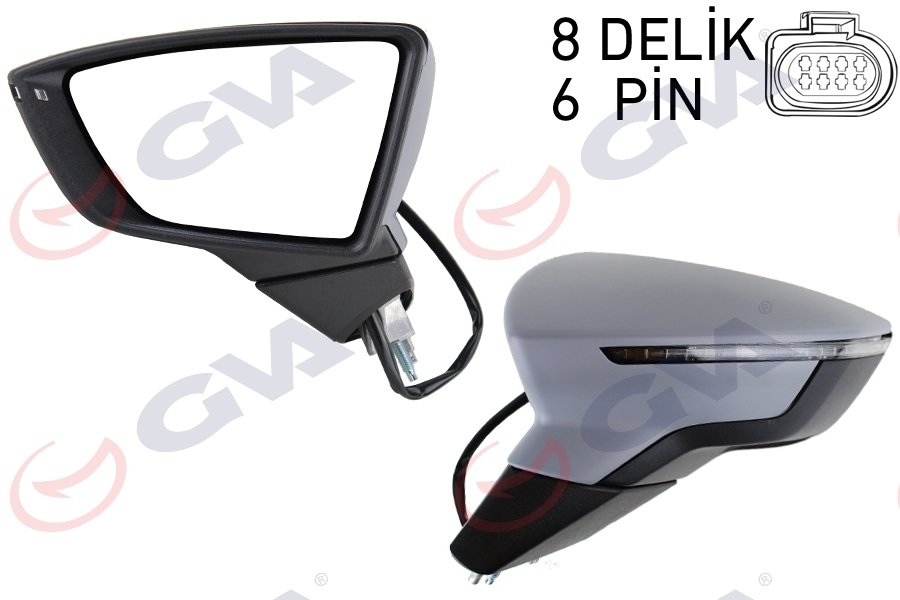 DIŞ DİKİZ AYNASI SOL LEON 12 ELEKTRİKLİ ISITMALI SENSÖRLÜ SİNYALLİ ASTARLI KONVEKS VM-367EHPL