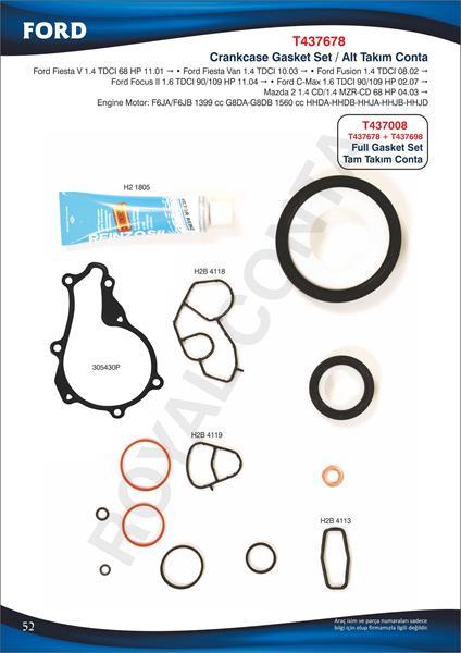 MOTOR ALT TAKIM CONTA REINZ KEÇELİ SKCSİZ FOCUS 2 1.6 TDCI 04 11 FIESTA 1.6 TDCI 02 08 FUSION 1.6 TDCI 04 14 VOLVO C30 06 12 S40 2 06 12 S80 2 06 12 V50 05 12 V70 3 09 11 1.6D-206-207-307-30