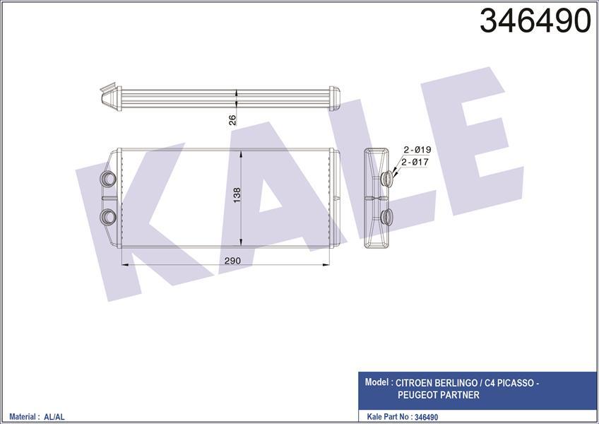 KALORİFER RADYATÖRÜ PARTNER 08 BERLINGO 08 1.6 HDI-VTI P407 04 C4 06 C5 08 1.6 HDI-THP 290X129X26 AL