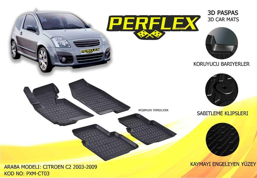 PERFLEX 3D X-MAT HAVUZLU PASPAS ÇEŞİTLERİ SİYAH CITROEN C2 2003-2009 3D X-MAT 5 PCS