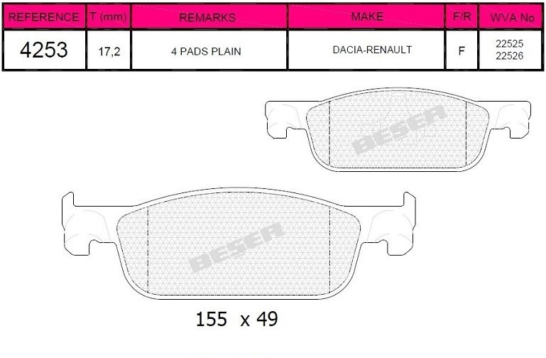 ÖN BALATA CLIO 4 1.2 1.5DCİ 12 DACIA SANDERO 2 1.2.1.2 LPG 2012 LOGAN 12 140.2x18x42