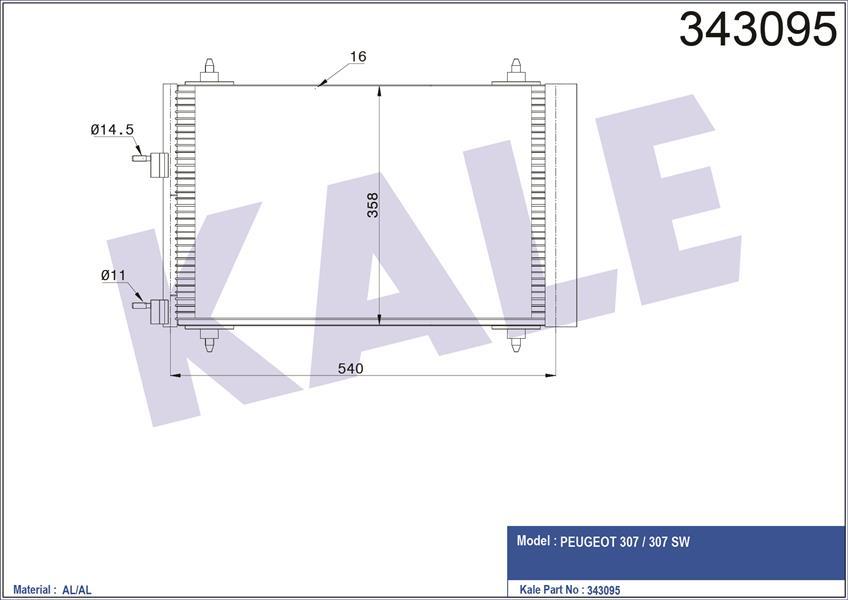 KLİMA KONDENSERİ PEUGEOT P307-P307 BREAK-P307 SW AL-AL