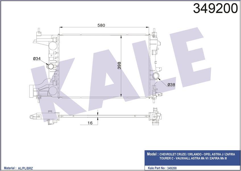 RADYATÖR OTOMATİK ASTRA J-ZAFIRA TOURER C-CRUZE 1.4-1.6 AL/PL/BRZ 580x398x16