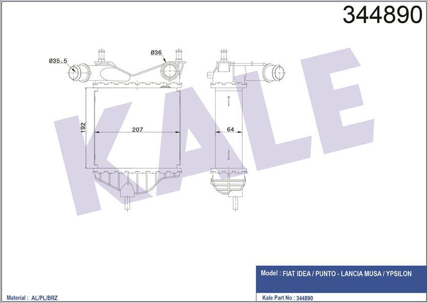 TURBO RADYATÖRÜ INTERCOOLER PUNTO 03 1.3 JTD 16V-IDEA 1.3JTD 04 207x193x64 AL/PL/BRZ