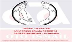 ARKA PABUÇ BALATA ACCENT 1.3 1.6 1.5CRDİ 00.05 ELANTRA 1.6 1.8 01-06 MATRIX 1.5CRDI 04 203x39