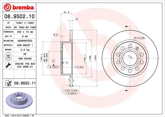 ARKA FREN AYNASI GOLF 5-VI-OCTAVIA 04 TOLEDO 3 ALTEA 04 LEON 04 CADDY 3 A3 03 255x10x9DL 986479099-DF4276