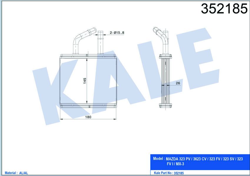 KALORİFER RADYATÖRÜ MAZDA 323 FAMILIA 1.5L Z5 16V DOHC BA12 96-98 / LANTIS 1.8L BP DOHC BA14 96-98 - ALEMİNYUM