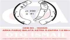 ARKA PABUÇ BALATA ASTRA F-G-H-COMBO 01 05 VECTRA B 95-03 ZAFIRA A 99 05 228X42