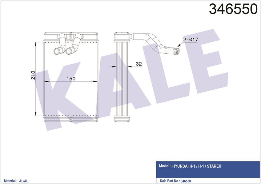 KALORİFER RADYATÖRÜ HYUNDAI H-1. STAREX 2.5L D4CB D4BH 01- - ALEMİNYUM
