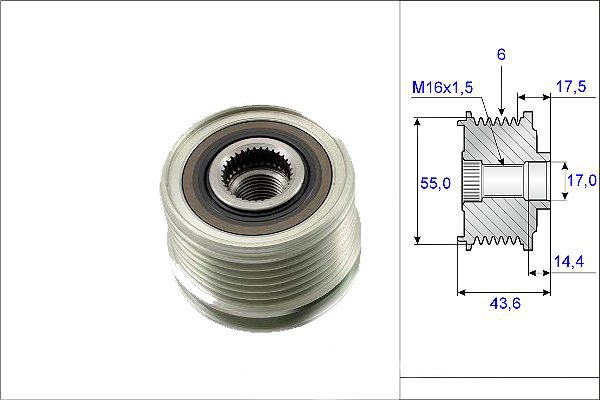 ALTERNATÖR KASNAĞI RULMANLI CLIO 2-MEGANE-KANGOO-SCENIC K4M-K4J-K9K-F4P 6 KANAL AYARLI 54.8mm