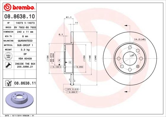 ÖN FREN AYNASI CORSA C 1.0-1.2 16V 01 11 240x11x4DL DOLU
