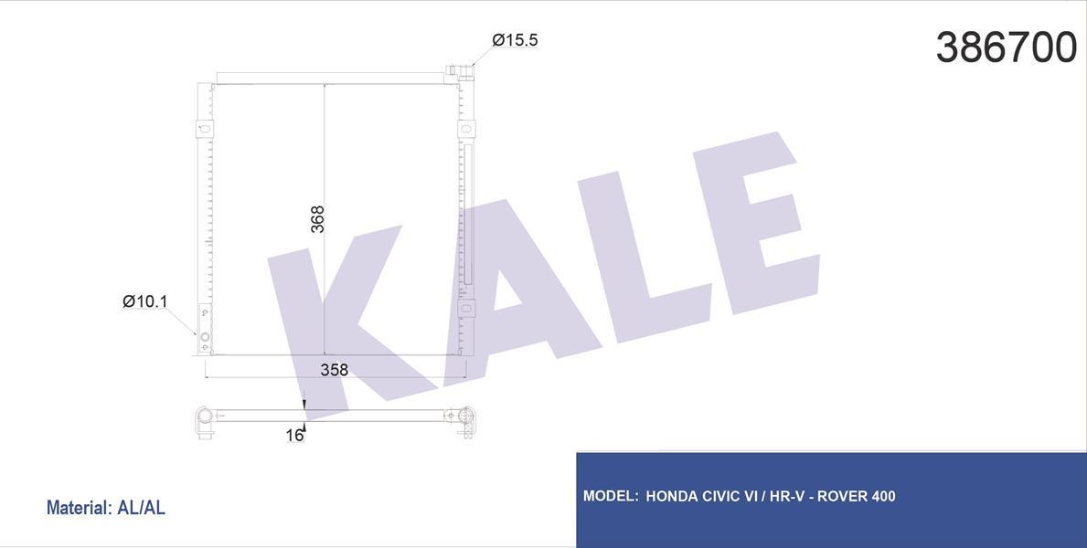 KLİMA KONDENSERİ HONDA CIVIC VI 1.4i-1.5i-1.6i-1.8-2.0i TD-16V 96-01 AL/AL 354x368x16
