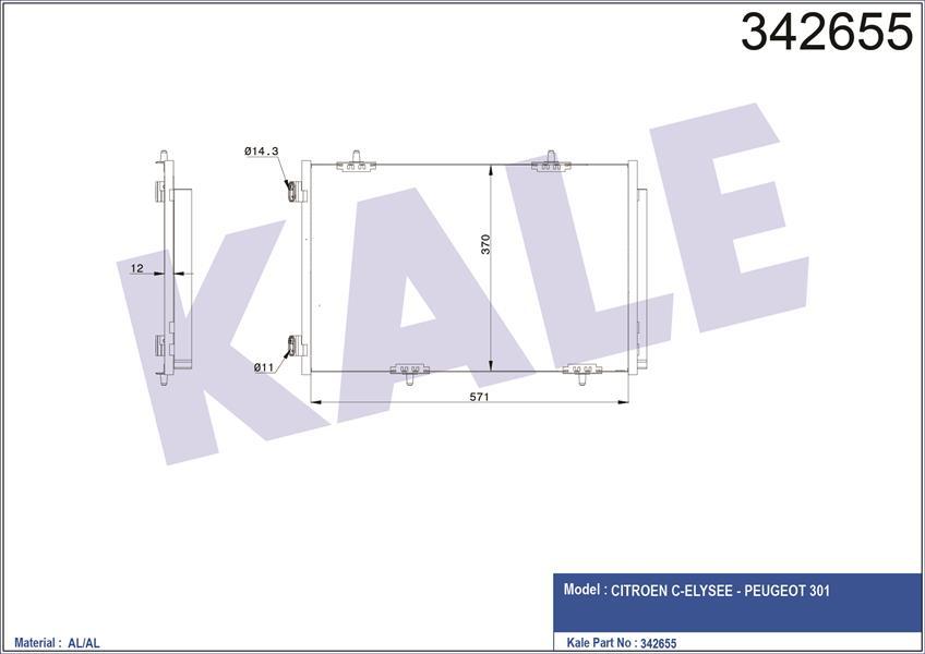 KLİMA KONDENSERİ P301-CITROEN C-ELYSEE 1.2 VTi-1.6 VTi-1.6 HDİ 11/12 587X367X16