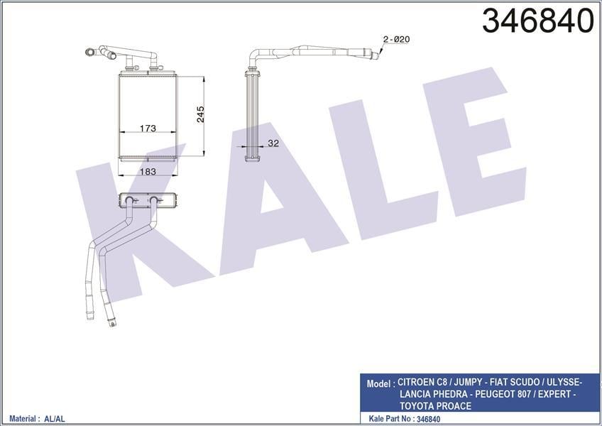 KALORİFER RADYATÖRÜ SCUDO 07 JUMPY 07 ULYSSE 07 P807 05 250x180x33