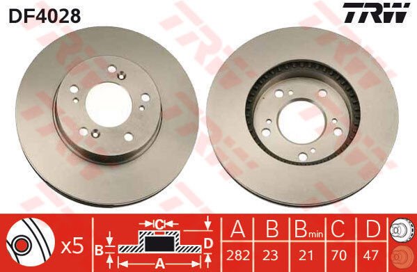 ÖN FREN DİSKİ HAVA KANALLI HONDA CR-5 2.0L B20 96-01 / HR-5 1.6L D16W1 99-07 / PRELUDE 2.0L F20A4 92-96 2.2L H22A4 97-01 282 çap x 5 bijon - Takım disk fiyatıdır