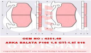 ARKA BALATA R9-R19-P106 96 P206 00 P306 97-01 MEGANE 1-CLIO 1-2 -SAXO 96 XSARA 97 İNCE TİP